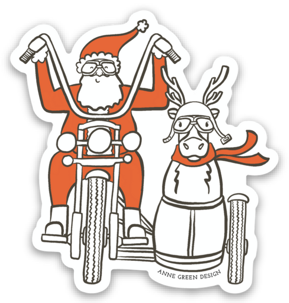 Santa + Reindeer Motorcycle Sticker