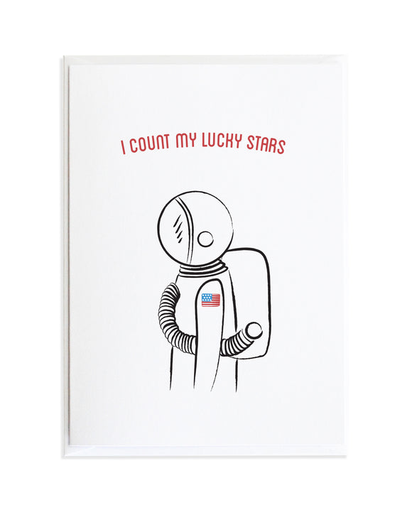 Astronaut I Count My Lucky Stars Greeting Card by Anne Green Design