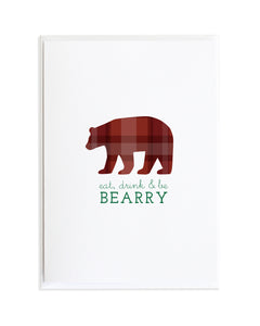 Bear Eat Drink and Be Merry Flannel Animal Christmas Card by Anne Green Design