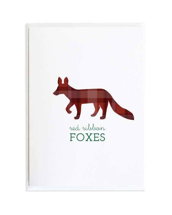 Fox Flannel Animal Christmas Card Red Ribbons by Anne Green Design