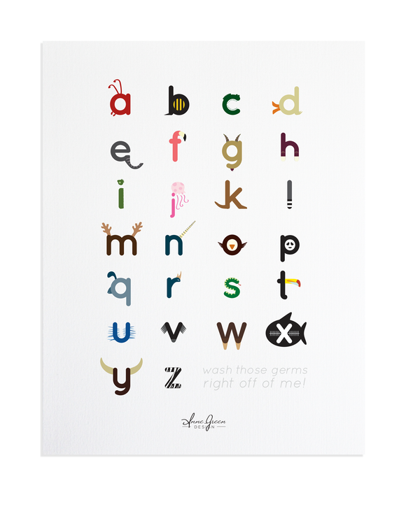 ABC Alphabet Kids Hand Washing Sign Print by Anne Green Design