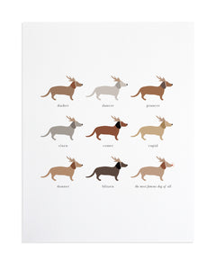 Dachshund Reindeer 8x10 Print